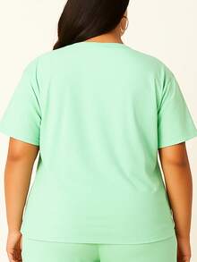 Women's Plus Size Plain Crew Neck T-Shirt,  And Oversized - 薄荷綠 - 查看 2