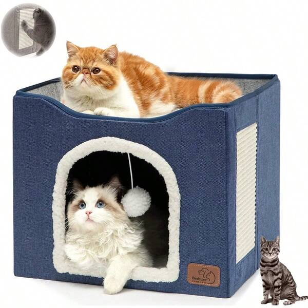 Mofish Cat Beds For Indoor CatsLarge Pet Cat Cube House Foldable With Ball Hanging And Scratch Pad Soft And Self Warming Cat Cando Cave And Furniture Kitten Shelter With Warm Plush Bed