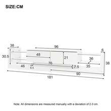 High-Gloss TV Cabinet With LED Lighting, 181 Cm – For TVs Up To 80 Inches, Glass Front, Two Fold-Down Drawers - White + Particle Board + 70-79 Inches - View 2