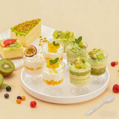 10/30/60 stuks herbruikbare plastic mini-dessertbekertjes met lepels, transparante serveerbekertjes voor hapjes, pudding, mousse, Thanksgiving, Valentijnsdag, Moederdag, carnaval - Duurzaam servies met glasthema, alleen handwas, mini-bekerhouder | Decoratief bekerontwerp | Duurzaam bekermateriaal, mini-bekerhouder