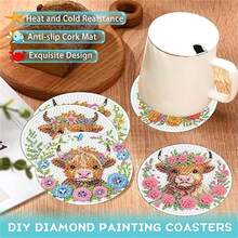 8pcs/Set DIY Diamond Painting Coasters, Animal Calf Pattern Coasters, Heat Insulation Non-Slip Coasters With Holders, Handmade Gifts, Mosaic Craft - Multicolor - View 5