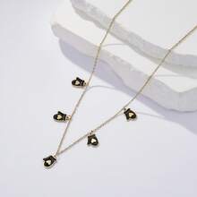 Dây chuyền thép không gỉ hình ba tua rua đơn giản phong cách Nhật Bản và Hàn Quốc dành cho nữ, dây chuyền xương quai xanh, thích hợp đeo hàng ngày - màu đen - Xem 3