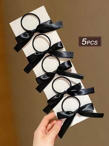 Bộ 5/10 chiếc dây buộc tóc nơ đen đơn giản dễ thương thời trang nữ, phù hợp cho mặc hàng ngày, đi học, phụ kiện tóc, quà tặng được đề xuất, dây buộc tóc đuôi ngựa, dây buộc tóc, dây chun buộc tóc, phụ kiện đội đầu, dây chun scrunchies, du lịch, sinh nhật - màu đen - Xem 9