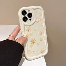 Una funda para teléfono con un patrón de copo de nieve dorado resistente a impactos, una funda de protección creativa personalizada y elegante, con protección contra golpes y caídas, duradera y resistente a las manchas, compatible con XR/X/XS/XS Max.|11/11 Pro/11 Pro Máx|12/12 Pro/12 Pro Máx| 13/13 Pro/13 Pro Max.| 14/14 Pro/14 Plus/14 Pro Máx.| 15/15 Pro Max/15 Pro/15 Plus| 16/16 Pro/16 Pro Max/16 Plus| 17/17 Pro/17 Pro Max/17 Air Esperando modelos de .Estilo crema, éxito de  de moda, nuevo modelo 2025, regalo ideal para familiares, amigos, mujeres y hombres - Blanco 1220 - Ver 2