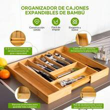 8 Compartimentos Bandeja para Cubiertos Expandible de Bambú,Organizador de Cocina Ajustable 100% de Bambú EcoFriendly,Bandeja de Madera para Cajón,Multiusos para Almacenar y Ordenar. - -3 - Ver 11