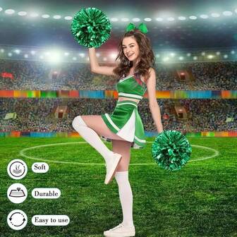 2pcs Green Cheerleading Pom-Pom Dance, Cheerleading Team Sport, Flower Ball, Team Sport, Sports Meeting, Festival, Performance