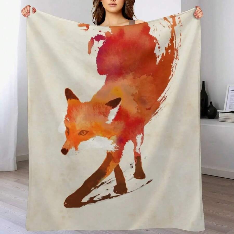 Vulpes Vulpes Throw Blanket Hairy Luxury Designer Soft Beds Camping Blankets - 黑色 - 查看 1