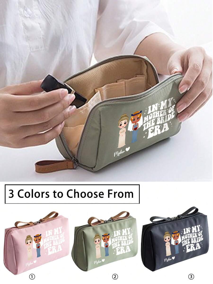 Portable Makeup Bag Large Capacity Double Zipper Cosmetic Organizer Pouch | For Bride & Mother With Custom Patterns & Letters,Cosmetic Storage, Toiletry Bag, Wedding Essentials| Wedding Gift For Bridesmaids, Mother Of The Bride, Valentines Day | Travel Toiletry Bag For Women | Multi-Compartment Design For Daily Use, Outdoor, Travel, Honeymoon | Ramadan Eid Gift, New Year Gift For Her, Birthday Present | Bridal Shower Gift, Gift For Women - Multicolor - View 1