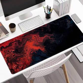 Red & Blue Wavy Extra Large Mouse Pad, Gaming Desk Mat, Big Keyboard Pad, Washable, Rubber Non-Slip Bottom, Stitched Edge, Gift Mouse Pad, Desk Protector, Study Pad, Multiple Sizes Available, Computer Keyboard Mat, Laptop Pad