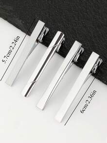 1/4pcs Men's Tie Clip Set, Father's Day Gift, 2.3 Inch Silver Tie Bar Clips, Metal Clasp, Business Professional Fashion Design - Silver - View 4