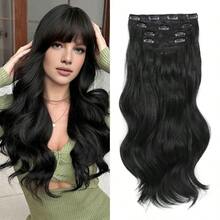 GSYY Cl In Hair Extensions 4Pcs 180g Long Wavy Nthetic Hair Black Hair Extension Cl Ins Black For Wen 20 Inch Cl In Extensions 1B 20inch - 黑色 - 查看 1