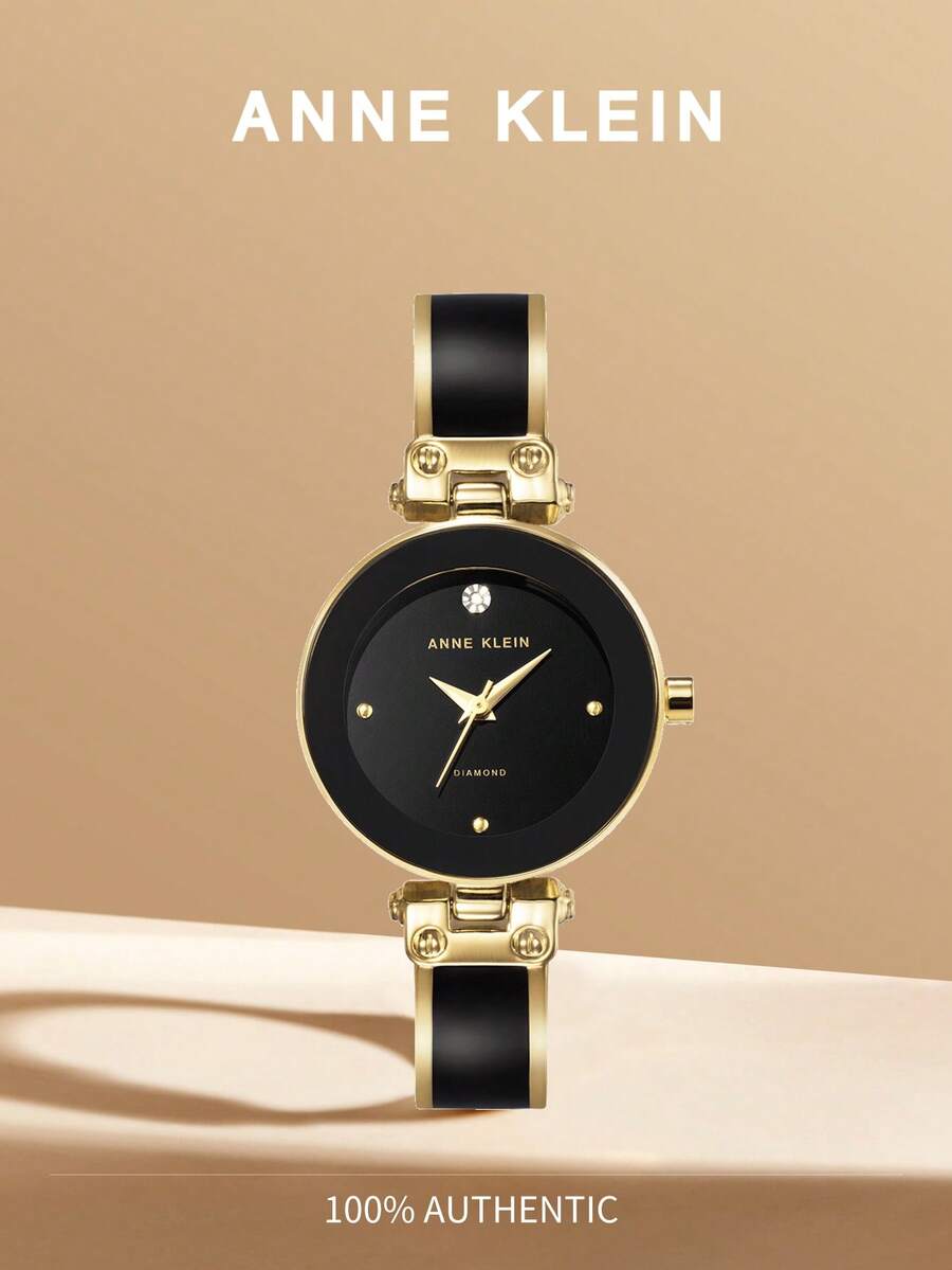 Anne Klein Women's Gold And Black Quartz Bracelet Watch With Rhinestone Dial Elegant Casual Bangle Gift Watch For Ladies,AK/1980BKGB - Black - View 1