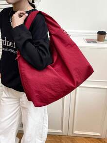 lulu kewen 女士大号单肩包，大容量纯色女士单肩包，休闲日系女士手提包，多功能大学生背包，简约时尚女士手提包，购物袋，时尚女士包，轻便可折叠旅行包，带拉链口袋。 - 紅色 - 查看 3