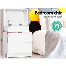 Bedside Table White With 2 Drawers And Lift Up Storage Nightstand Bedroom Furniture Bed End Side Cabinet Narrow Space Organiser Unit Living Room Home - trắng - Xem 4