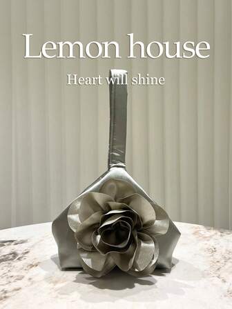 1pc Elegant Gray Rose Flower Fabric Clutch Bag, Vintage Cheongsam Dress Handbag Suitable For Formal Events, Banquets, Balls, Parties And Other Occasions For Ladies