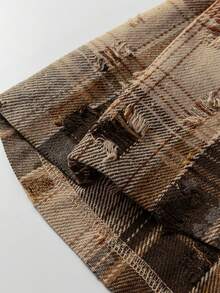 Acelitt 燕麦色波西米亚格子拼接，花卉细节装饰，拼接格子图案，做旧设计，荷叶边袖口，华夫格针织，可拆卸宽松外套，冬季 - 彩色 - 查看 10