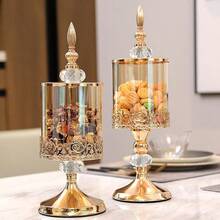 2 Pcs Crystal Glass Storage Tank Display,European Chic Candy JarWith Lid - For Weddings, Graduations, Parties And Special Occasions - Versatile Gift And Snack Container, Cake Shop, Living Room Decor, Coffee Table Accent & Desktop Showcase,Chrismas Room Decor,Christmas Party Supplies, Family Dinner - Gold - View 5