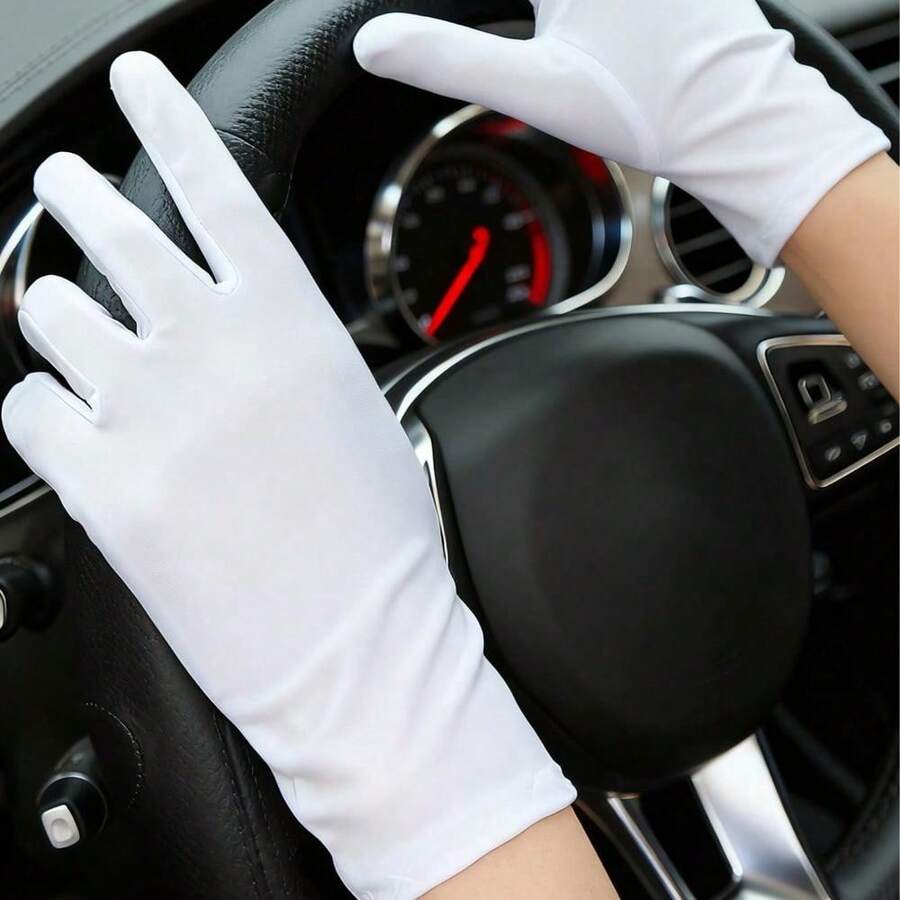 1pair Elastic White Spandex Gloves For Driving, Performing, And Dancing; Men's And Women's Ultra-Thin Industrial Gloves - 彩色 - 查看 1