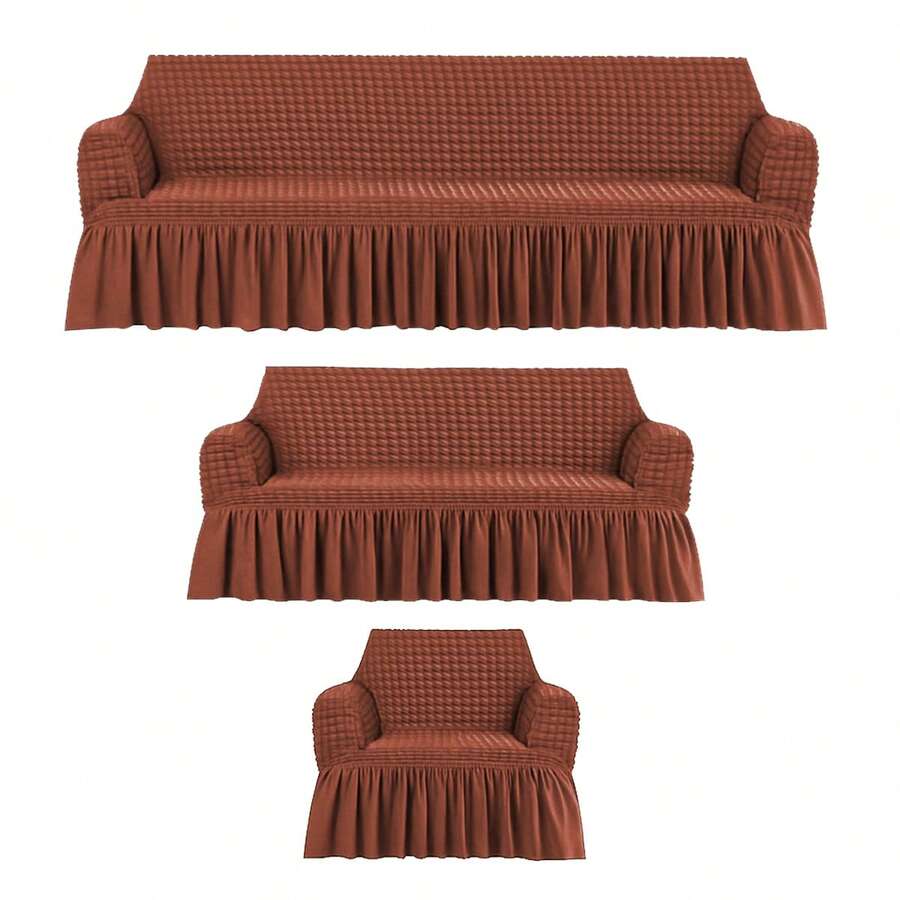 AMOROSA 3 Pieza Funda Cubre Sala con Falda Tipo Plumeti Funda de Sofá Lavable Elástica Fácil de Instalar Fundas para Sillones Sala  (1 plaza, 2 plazas, 3 plazas) Decoración Sala