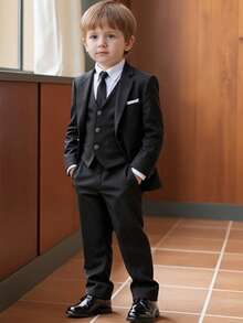 Jungen Anzüge 5-teiliges Anzugset Kleinkind Smoking Festkleidung Ringträger Outfit Hochzeit Blazer Weste Hose Hemd Krawatte Formelle Anzüge für Kinder Schwarz Größe 3-10 Jahre