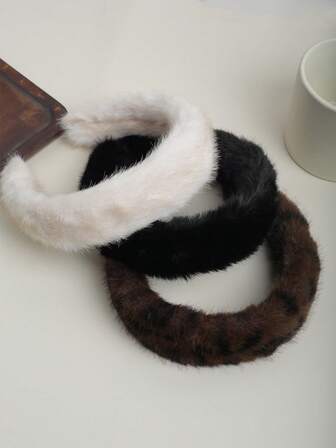 1件优雅仿毛皮发箍，百搭纯色和豹纹图案，适合日常佩戴，秋冬季节适用，发带发饰