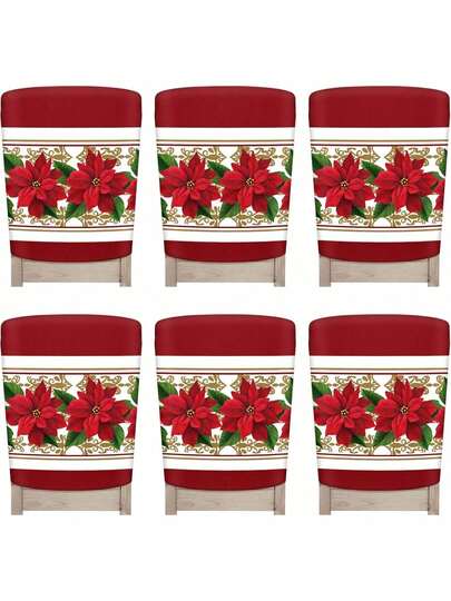 2pcs/4pcs/6pcs Christmas Chair Covers, Holiday Chair Slipcovers For Dining Room, Kitchen, Hotel, Wedding Party Decor, Floral Pattern (50cm*60cm)