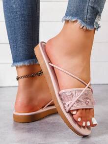 新款时尚女士绑带拖鞋，轻便鞋底，建议根据尺码表下单，休闲罗马风一脚蹬凉鞋，棕色休闲软底轻便平底拖鞋，纯色舒适沙滩凉鞋，博主推荐厚底凉鞋，夏季沙滩鞋，优雅搭扣低跟圆头拖鞋，简约户外拖鞋 - 粉色 - 查看 6