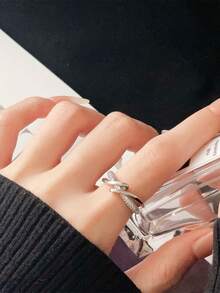 1pc Stainless Steel Minimalist Ring For Women, Geometric Design With Open Ends - Silver - View 1