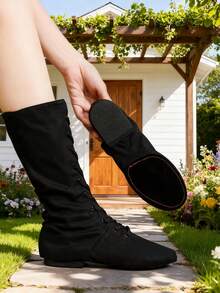 Neue Mode Damen Hohe Tanzschuhe, Schwarze Niedrige Absätze 1cm Jazz Tanzschuhe, Schnürsenkel Segeltuch Innen-/Außensportschuhe, 26cm Schafthöhe, Ballett Tanz, Salsa Tanz, Moderner Tanz Praxis, Tanzaufführung, Tanzsaal, Komfortabel, Weich, Leicht, Atmungsaktiv - Schwarz - Übersicht 5
