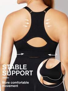 Ropa deportiva para mujer, prendas de yoga, ropa deportiva sin costuras de alto soporte, que absorbe la humedad, transpirable, para exteriores, tallas grandes y curvas - Negro - Ver 5