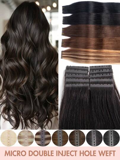 Unisex Adult Straight Hair Extensions, Double-Layer Injection Molded XO Hole Hair Pieces, 12-20 Inch Invisible Double Clips, Natural Textured Micro-Weft, Natural Appearance Wig Pieces, Human Hair, Remy Hair Pieces, Natural Color Straight Hair, Invisible Human Hair Bundles, PU Hole Hair Pieces, Women's Human Hair Extensions