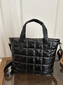 New Design Large Capacity Embroidered Plaid Cotton Handbag, Fashionable Tote Shoulder Bag, Lightweight For Women - Multicolor - View 3