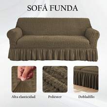 AMOROSA 3 Pieza Funda Cubre Sala con Falda Tipo Plumeti Funda de Sofá Lavable Elástica Fácil de Instalar Fundas para Sillones Sala  (1 plaza, 2 plazas, 3 plazas) Decoración Sala - Marrón ceniza - Ver 3