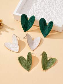 1 Pair Fashionable Heart-Shaped Metal Earrings, Valentine's Day Jewelry - Dark Green - View 2