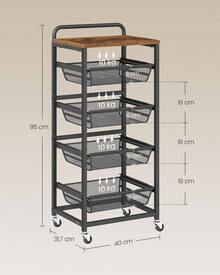 VASAGLE Carrito de Almacenamiento con cestas extraíbles, Carrito de Cocina de 5 Niveles con Ruedas, asa, 12.5 x 15.8 x 37.4 Pulgadas, Color café rústico y Negro - marrón amarillento - Ver 2