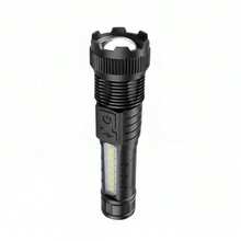 Rechargeable LED Flashlight, High Lumens, 6 Modes, WithClip, USB Powered, Rechargeable Zoomable BrightFlashlight, Suitable For Emergency Power Outages, OutdoorCamping, Hurricanes, Includes Charging Cable, Ldeal ForCamping And Hiking - Black - View 9