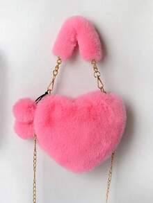Furry Purse For Girls Heart Shaped Fluffy Handbag For Women Soft Small Shoulder Bag Clutch Purse With Metal Chain Strap, Perfect Best Funny Novelty & Gag Gifts, New Autumn And Winter Women Bag, Best Fall Purse, Perfect Valentine's Day Gift For Her, Best Valentine's Gift Choice Ever Valentines, Heart Purse, Perfectly Match With Valentine Day Dress, Perfectly Matching With Fall Outfits Women, New Arrival Fur Bag For Women - 珊瑚粉 - 查看 7