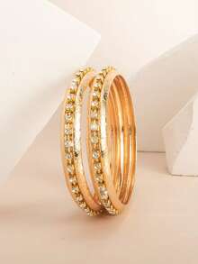 2pcs Bling Bling Elegant Glitter Palace Style Claw Chain Wide Bracelet - one-size - View 5