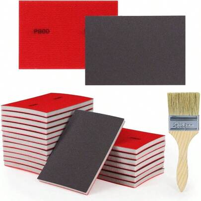 20Pcs 800 Grit Sanding Sponge Set - Ultra Fine Sanding Sponges Pads With Brush - Soft Foam Sanding Block - Dry Wet Sandpaper Assortment Model Drywall Metal Wood Furniture Polishing