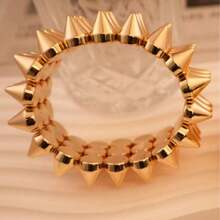 1pc/Set Punk Style Rivet Spikes Bracelet, Unisex Silver-Color Edgy Rivet Cuff Bracelet For Everyday, Party, Music Festival Wear - Gold - View 5