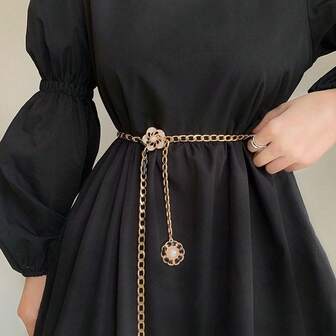 1pc Women's Floral Woven Waist Chain, New Fashion Waist Chain Sweet Accessory Waistband, Suitable For Dresses, Ins Style, Versatile For Daily Wear