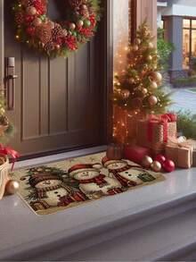 1pc Christmas Pinecone & Leaf Linen Rubber Decorative Doormat, Non-Slip Outdoor Entrance Mat, Christmas Candy Cane Doormat, Indoor Outdoor Non-Slip Floor Entrance Carpet, Winter Holiday Snowflake Home Kitchen Decor, Christmas Gift, Burlap Rug, Christmas Decoration, Outdoor Doormat, Shoe Scraper Mat, Foot Mat, Entrance Carpet, Small Rug, Machine Washable (Multiple Sizes Available)