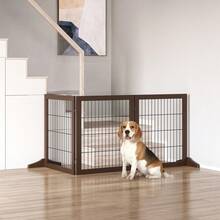 PawHut Dog Barrier, Barriera in legno di pino, Autoportante, Marrone, 185x36x71cm - 1 - Visualizzare 2