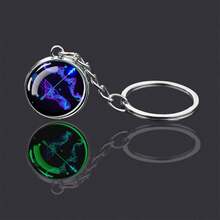 1pc Constellation Luminous Keychain Fashion Double Side Cabochon Glass Ball Keychain Zodiac Signs Keyring Key Holder Jewelry - Silver - View 12