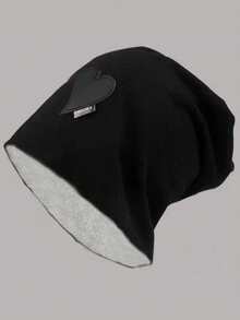 1件新款针织无檐帽，防风睡帽，宽松百搭，保暖帽，心形帽，男女皆宜。