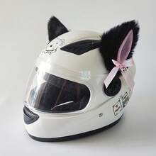 1 Pair Cute Motorcycle Helmet Cat Ears - Pink And Black, Multi-Color Plush Cat Ears With Adorable Bells And Bows, Detachable, Suitable For Motorcycle And Ski Helmets, Cute Riding Gear - Multicolor - View 8
