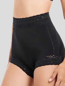 1pc Plus Size Women High Waist Compression Shaping Shorts Black Spring Sports Fall - Black - View 3