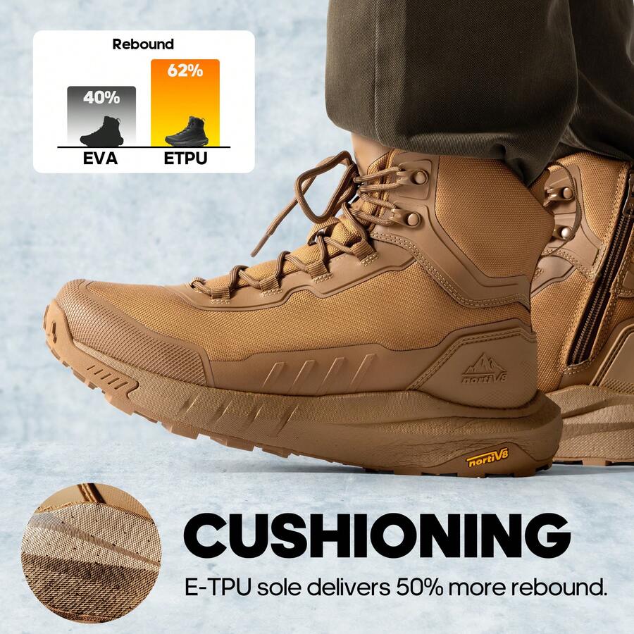 Men's Tactical Hiking Boot Lightweight Cushion Sole Boots For Work All Day Side Zipper Motorcycle Combat Military Boot Arch Support 8 Inches Terrascope - 銅色 - 查看 1