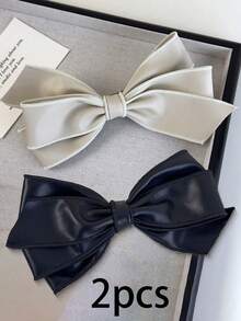 High-End Soft PU Leather Bow Hair Clip With Elegant, Korean Style Half-Tied Spring Clip Ponytail Clip