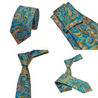 1 pieza Corbata de alta calidad para hombre con bordado de flor de cachemira/paisley delicado en color azul-verde y azul oscuro de doble color para ocasiones de negocios, que muestra buen gusto.